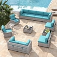 thumbnail image 2 of 10-Seat Modern Patio Furniture Set with Swivel Rocking Chairs, Thick 4″ Cushions, Dual-Strand Wicker Rattan, Rust-Resistant Steel Frame – Outdoor Conversation & Modular Sectional,Blue, 2 of 9