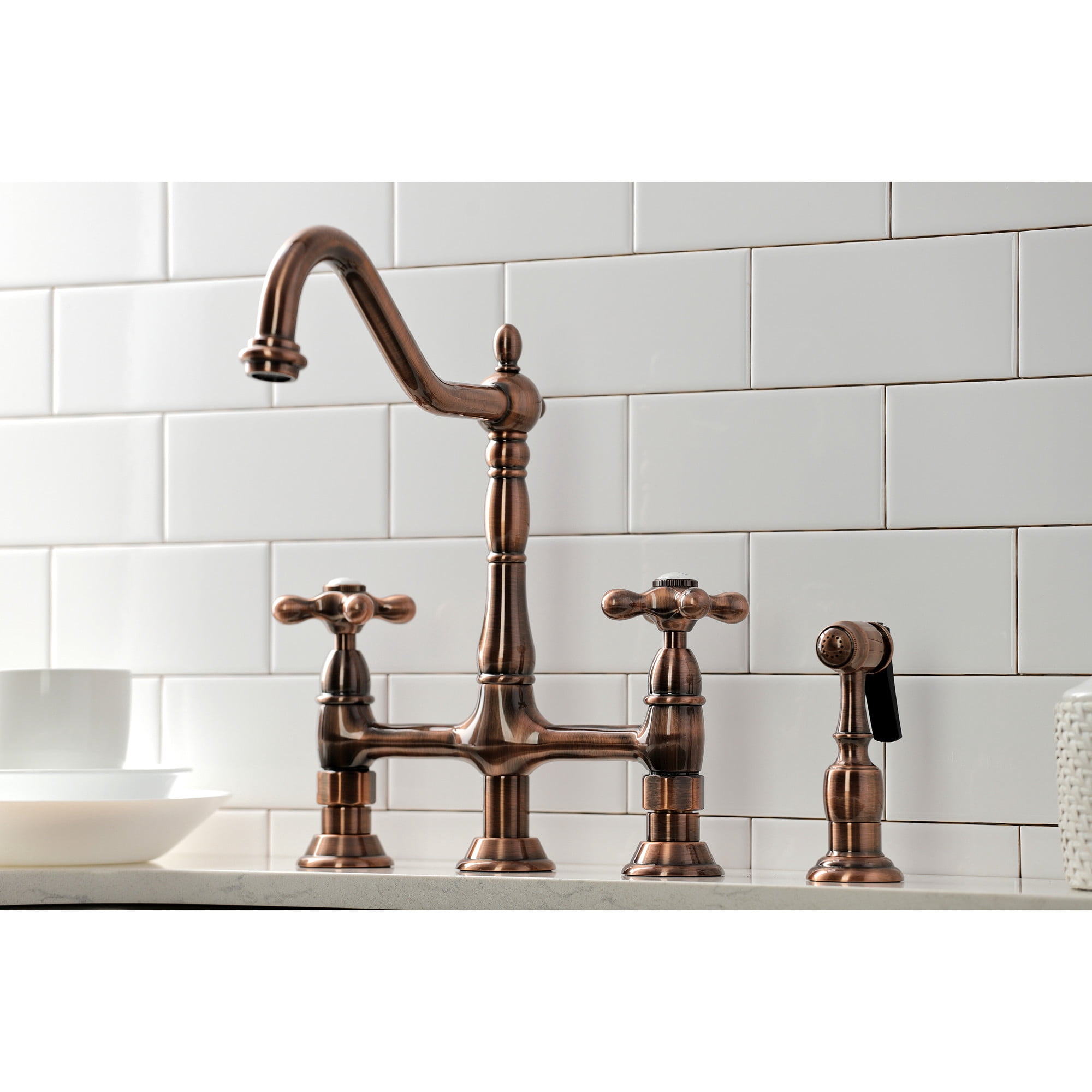 Kingston Brass KS127AXBSAC Heritage 1.8 GPM Widespread Bridge Kitchen Faucet - Copper