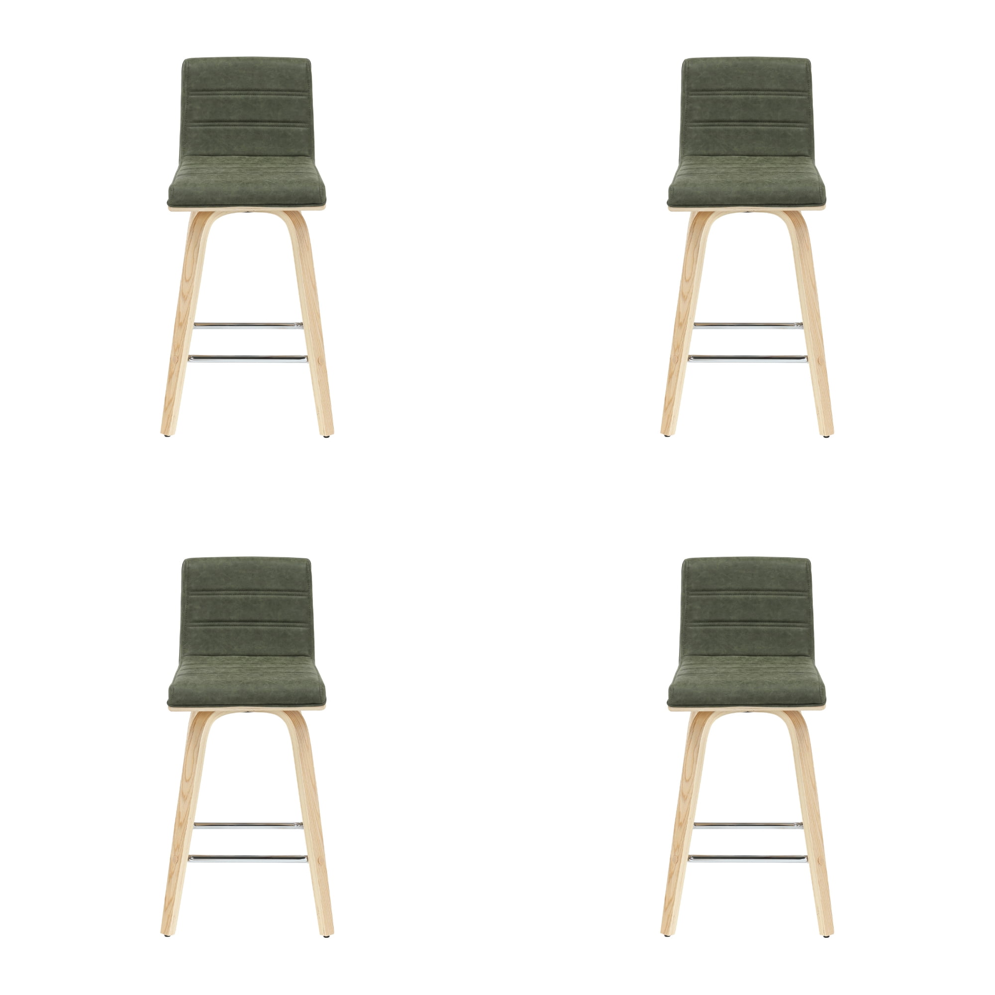 Vienna 35.5 in. H Swivel Counter Height Vintage Green Square Back Wood Bar Stool with Faux Leather Seat Set of 4