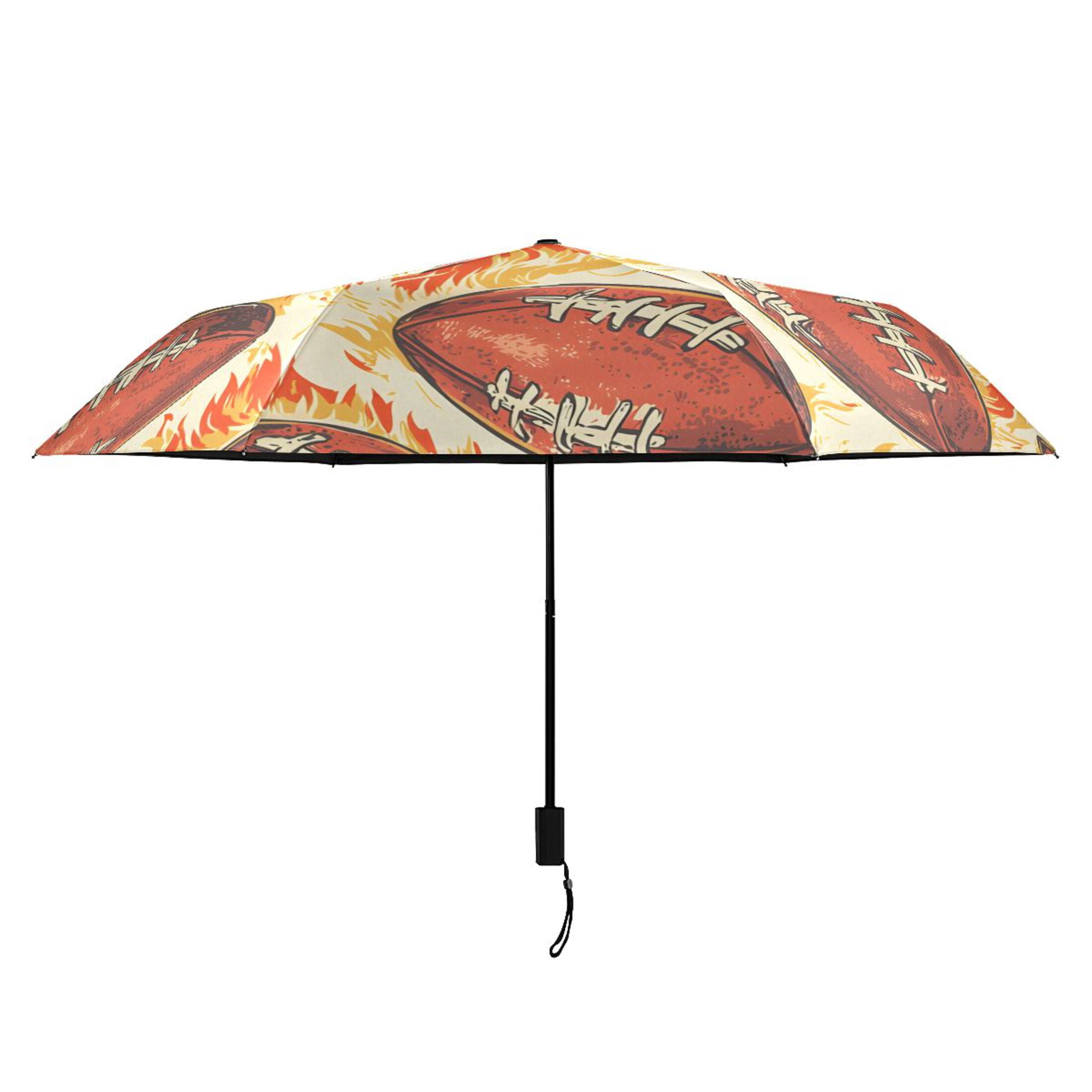 ALAZA Rugby Football Fire UPF 50+ Compact Folding Umbrella for Rain Travel Umbrella Packable