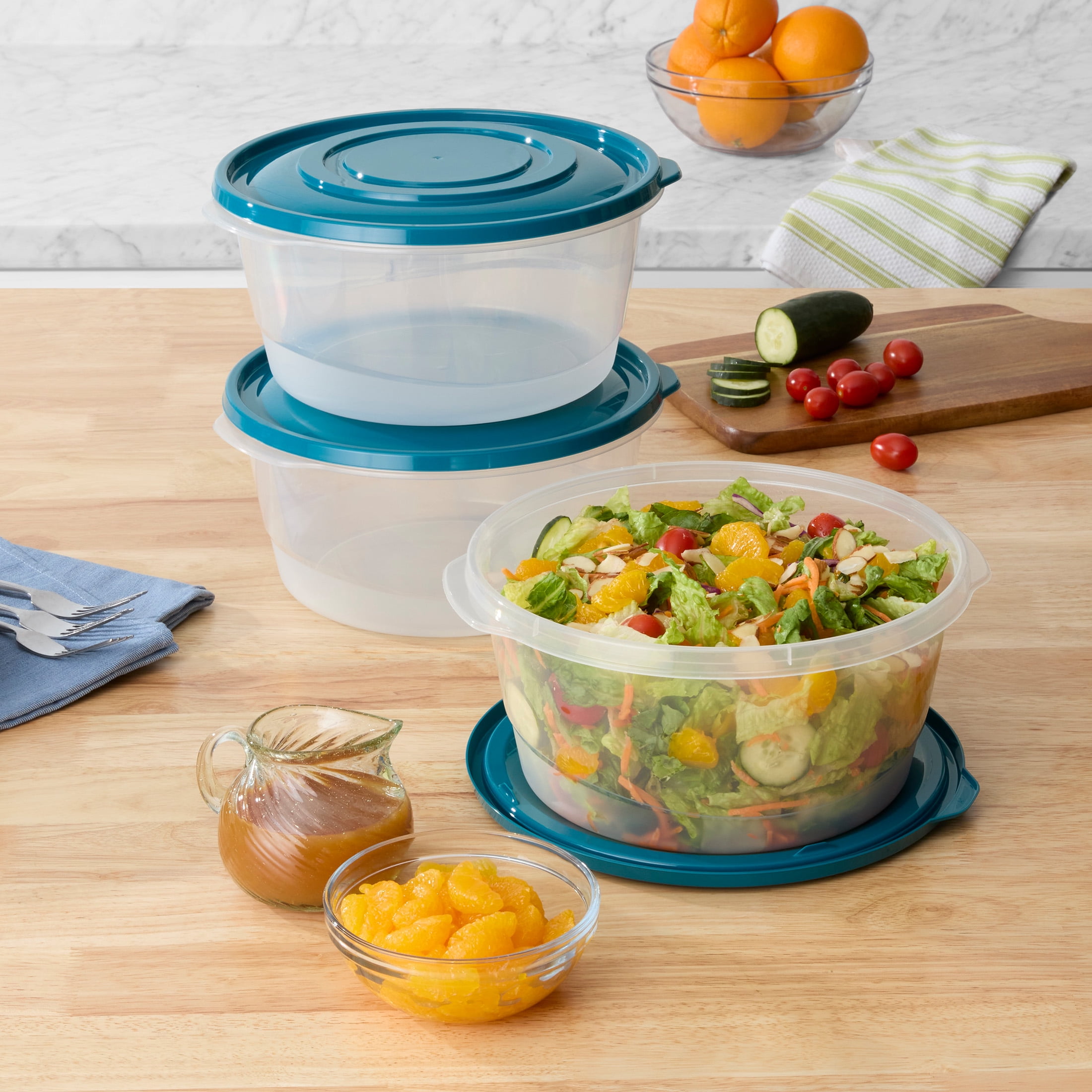 (6 pack) Mainstays Semi Durable Round 15.7 Cup Food Storage Container, Plastic, 3 Pack, Ideal Use for Meal Prep, Batch Cooking, or Bulk Storage