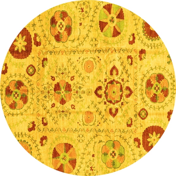 Ahgly Company Machine Washable Indoor Round Abstract Yellow Modern Area Rugs, 7' Round