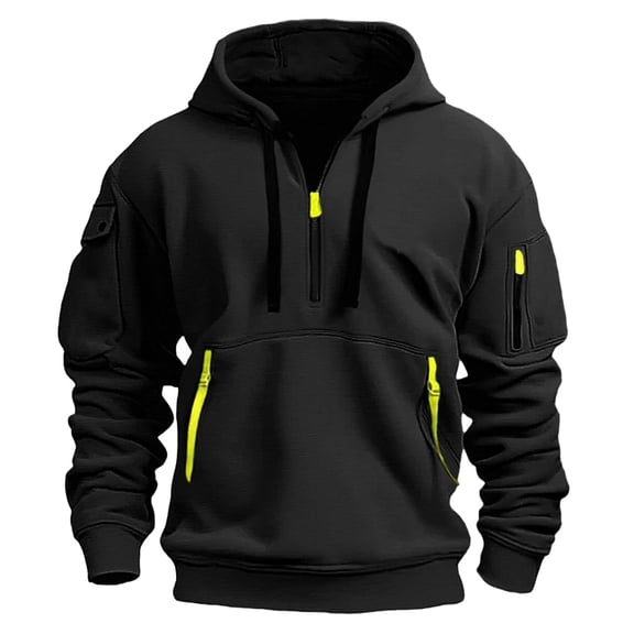 Caqnni Men’s Sweatshirts Long Sleeve Solid Color 1/4 Zip Pullover Hoodie Casual Drawstring Hoody Top for Fall and Winter (L,Black)