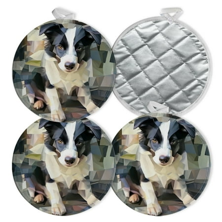 

4 PCS Pot Holders for Kitchen Potholders Sets with Hook for Oven Cooking Baking Low - Polygon Border Collie