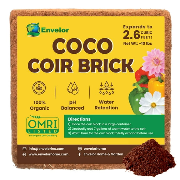 Envelor Coco Coir Brick Organic Potting Soil, 10 lb
