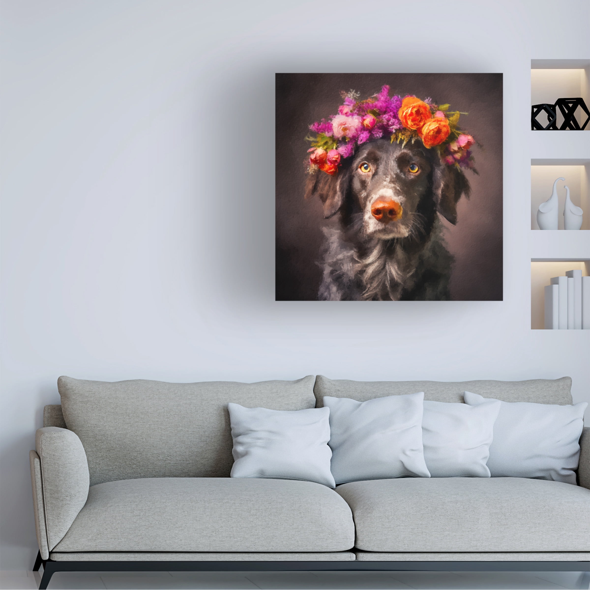Canvas Wall Art - Sean Parnell 'Dog Flower 1' Wall Art for Living Room, Bedroom, or Office Décor by Trademark Fine Art - 18 x 18 Inches