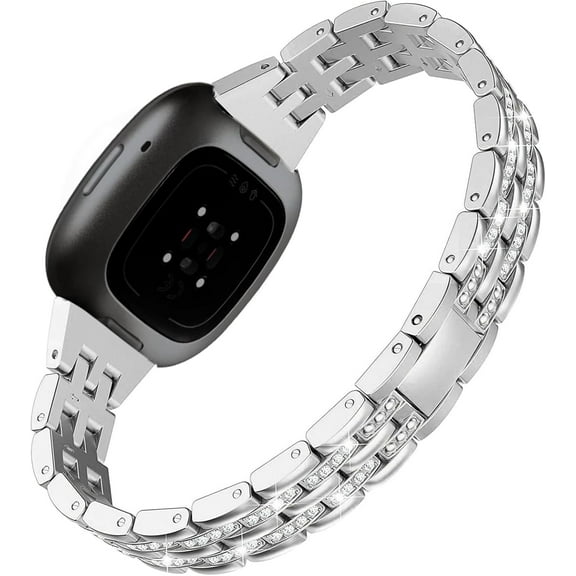 REQO Bling Metal Bands Compatible with Fitbit Versa 4 / 3 / Sense 2 / Sense, Adjustable Replacement Straps