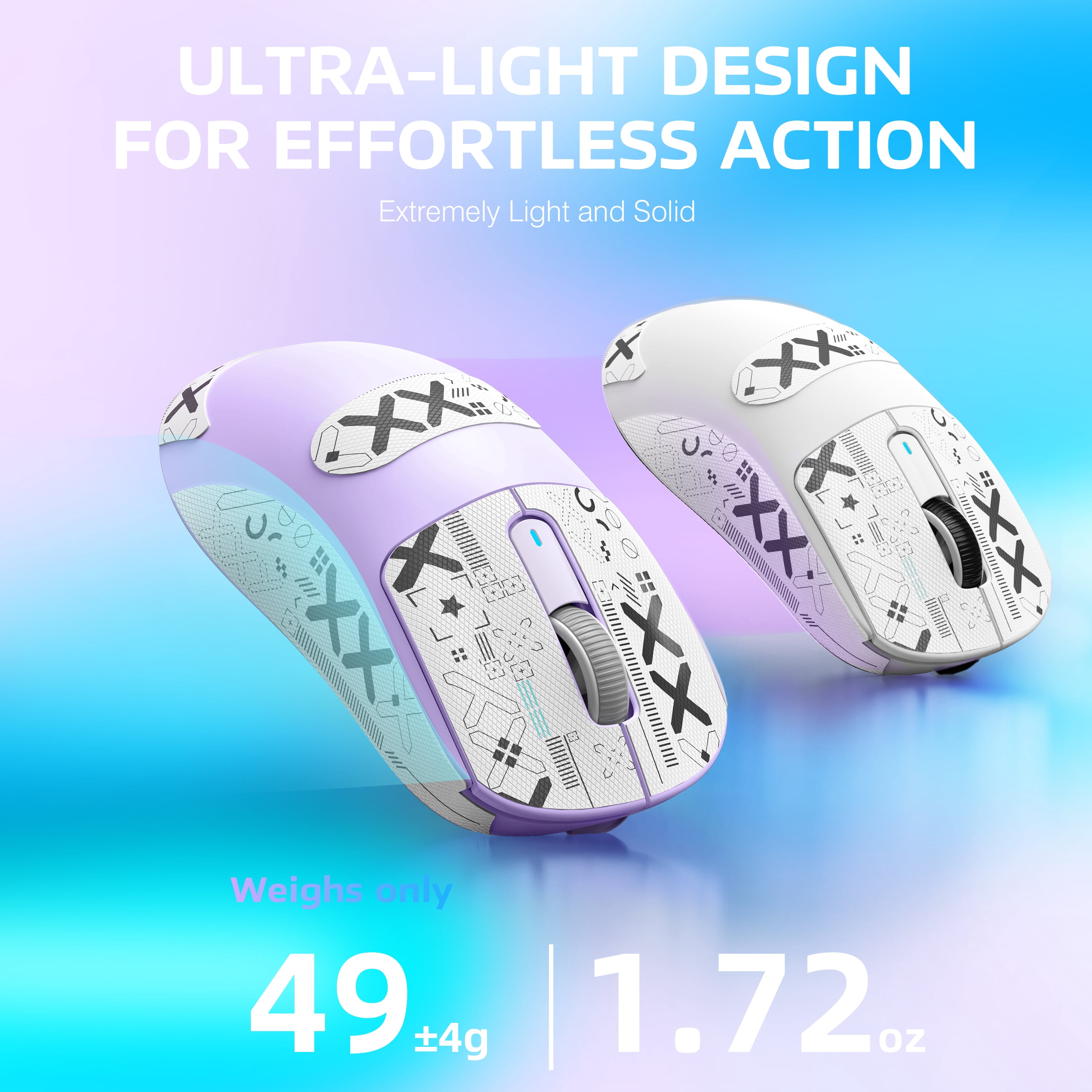 ATTACK SHARK X3 Wireless Gaming Mouse, 49g Ergonomic Design, Tri-Mode Bluetooth/2.4G/USB-C Wired, PAW3395 Optical Sensor, 26000 DPI, Programmable Buttons, for PC/Laptop/Mac, Purple with Griptape