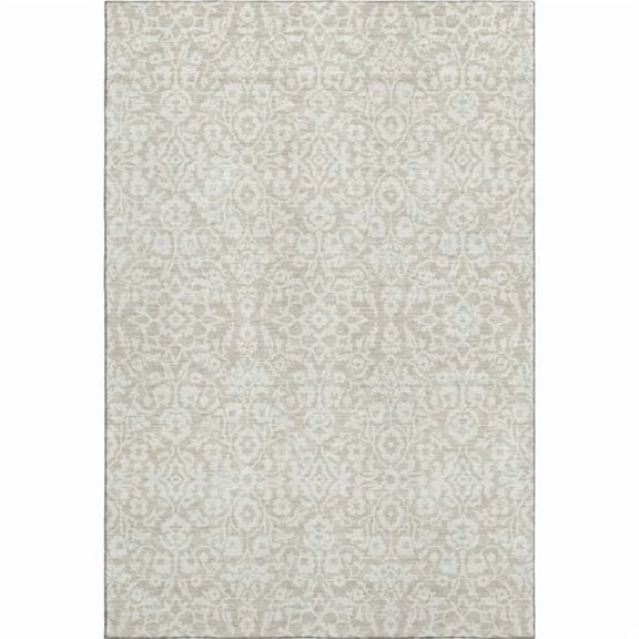 HomeRoots 673103 10 x 14 ft. Beige & Ivory Damask Traditional Washable Machine Made Rectangle Area Rug with UV Protection