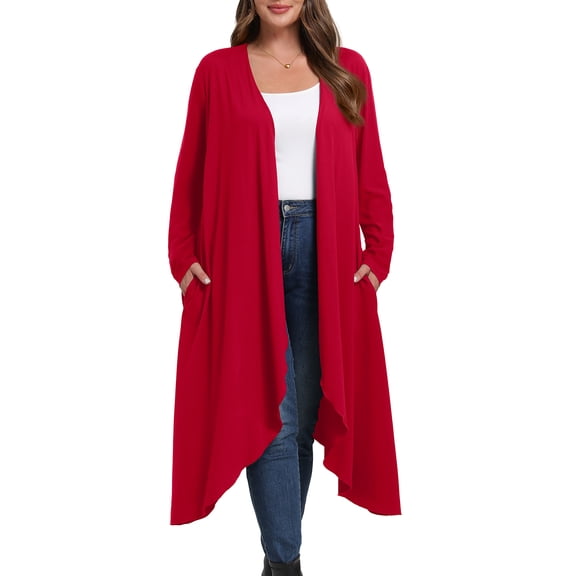 Cueply Women's Plus Size Cardigan Lightweight Long Sleeve Maxi Long Knitted Tops Open Front Sweater
