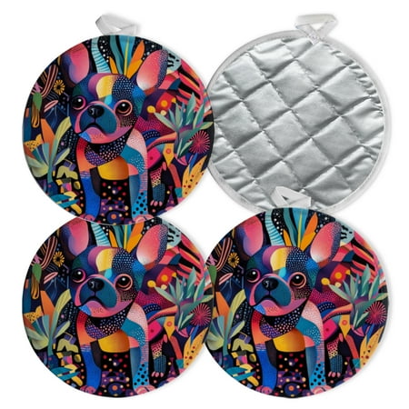 

4 PCS Pot Holders for Kitchen Potholders Sets with Hook for Oven Cooking Baking French Bulldog In Pop - Art Style