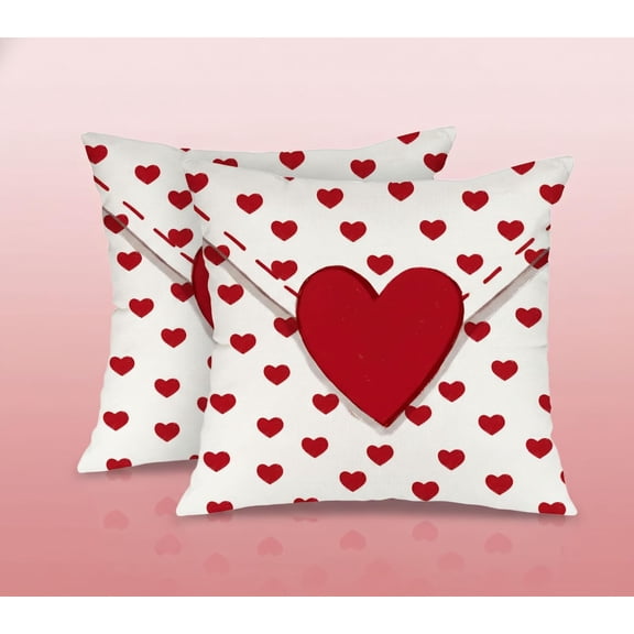 Valentines Day Pillow Covers 18x18 Set of 2, Red Love Heart Valentine Pillow Covers 18x18, Valentine''s Day Square Cushion Case Decorations for Sofa Couch