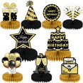 thumbnail image 1 of Adornos de panal de abeja para cumpleaños, dorados y negros, edad 504030, decoración para fiesta de cumpleaños, mesa de escritorio, 1 of 6