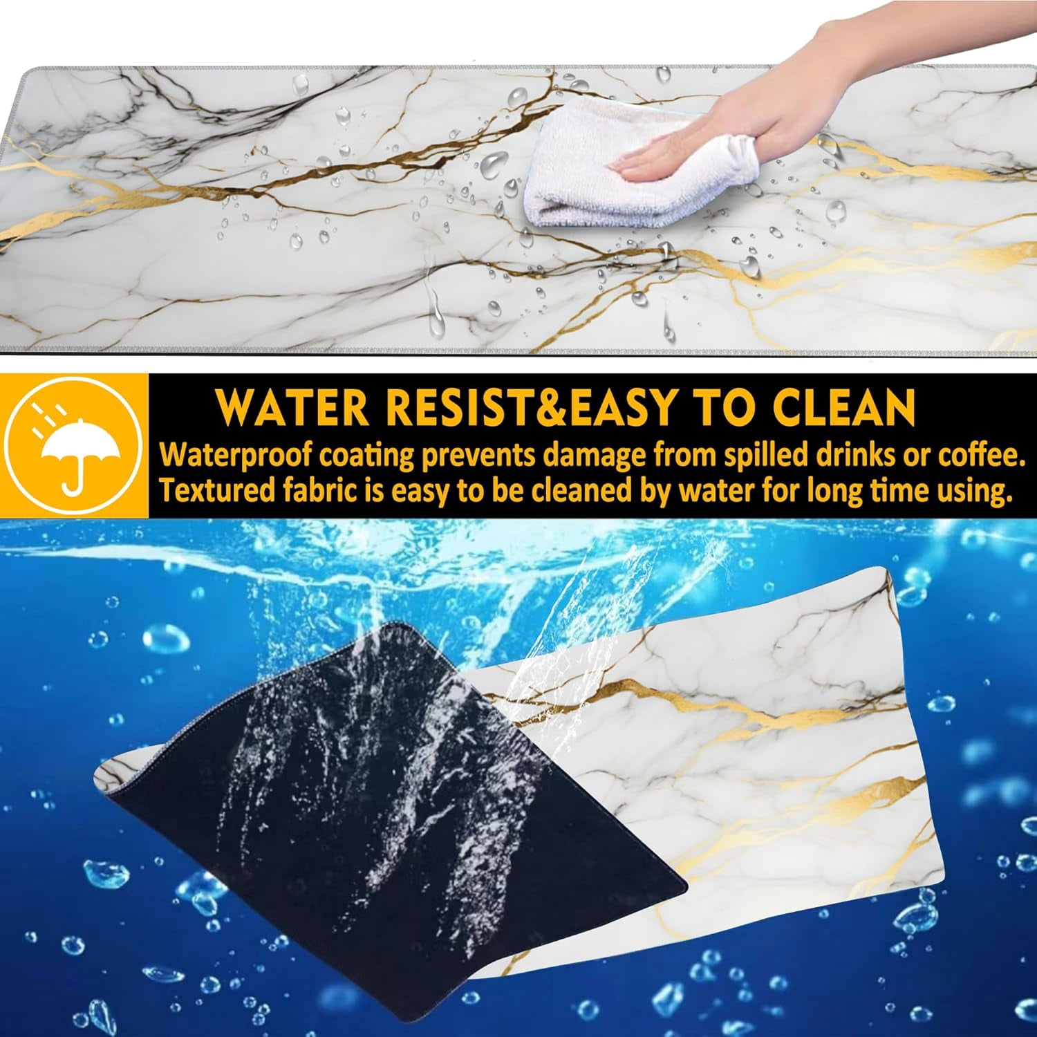 Desk Mat,Gold Line Marble Gaming Mouse Pad,31.5"X15.7" Large Desk Pad with Stitched Edge Non-Slip Base Keyboard Big Mouse Pad for Office Home Work Gaming-White