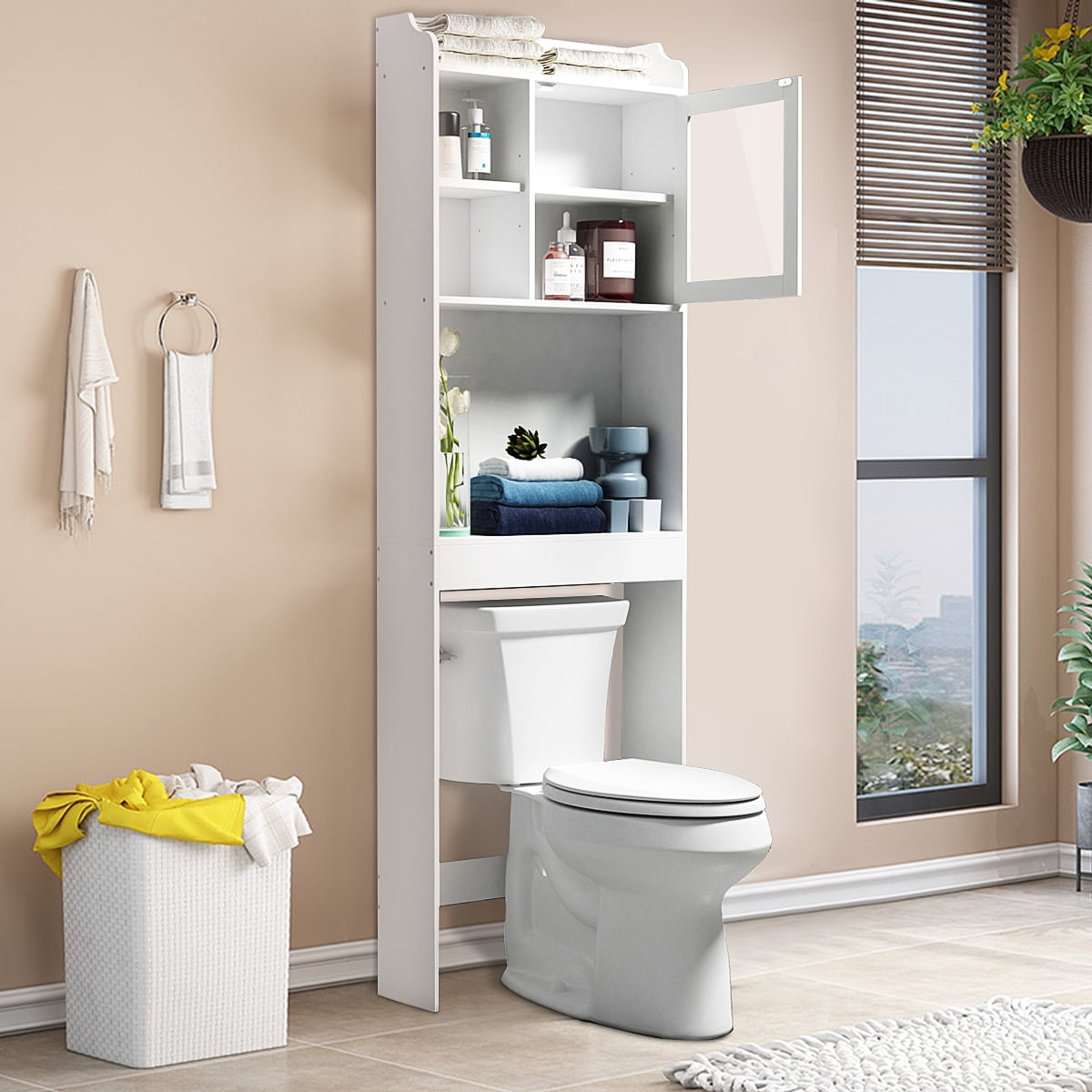 with 2-Door Cabinet Shelf Espresso Details about   Over the Toilet Bathroom Storage Space Saver 