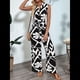thumbnail image 4 of Mono Informal de Verano para Mujer, Estampado A , Sin Mangas, Cuello en V, Cintura Alta, Holgado, Mono. Negro M, 4 of 10