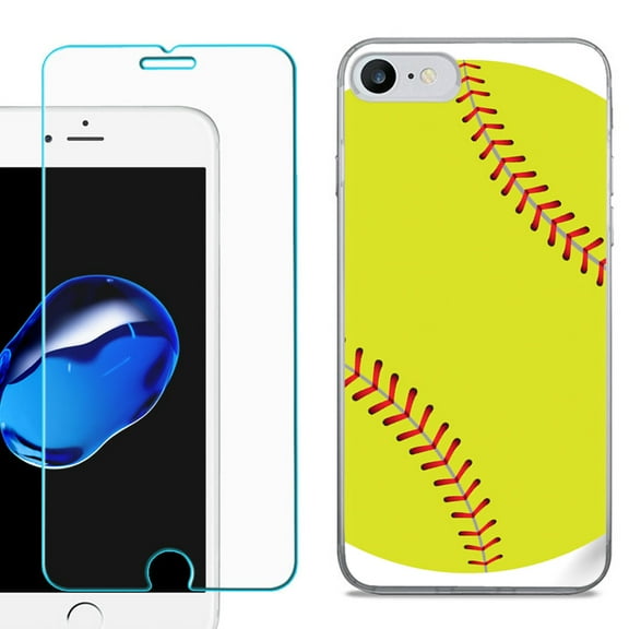 For Apple iPhone 7 / iPhone 8 Case, Slim-Fit TPU Phone Case, with Tempered Glass Screen Protector, by OneToughShield ® - Softball Green