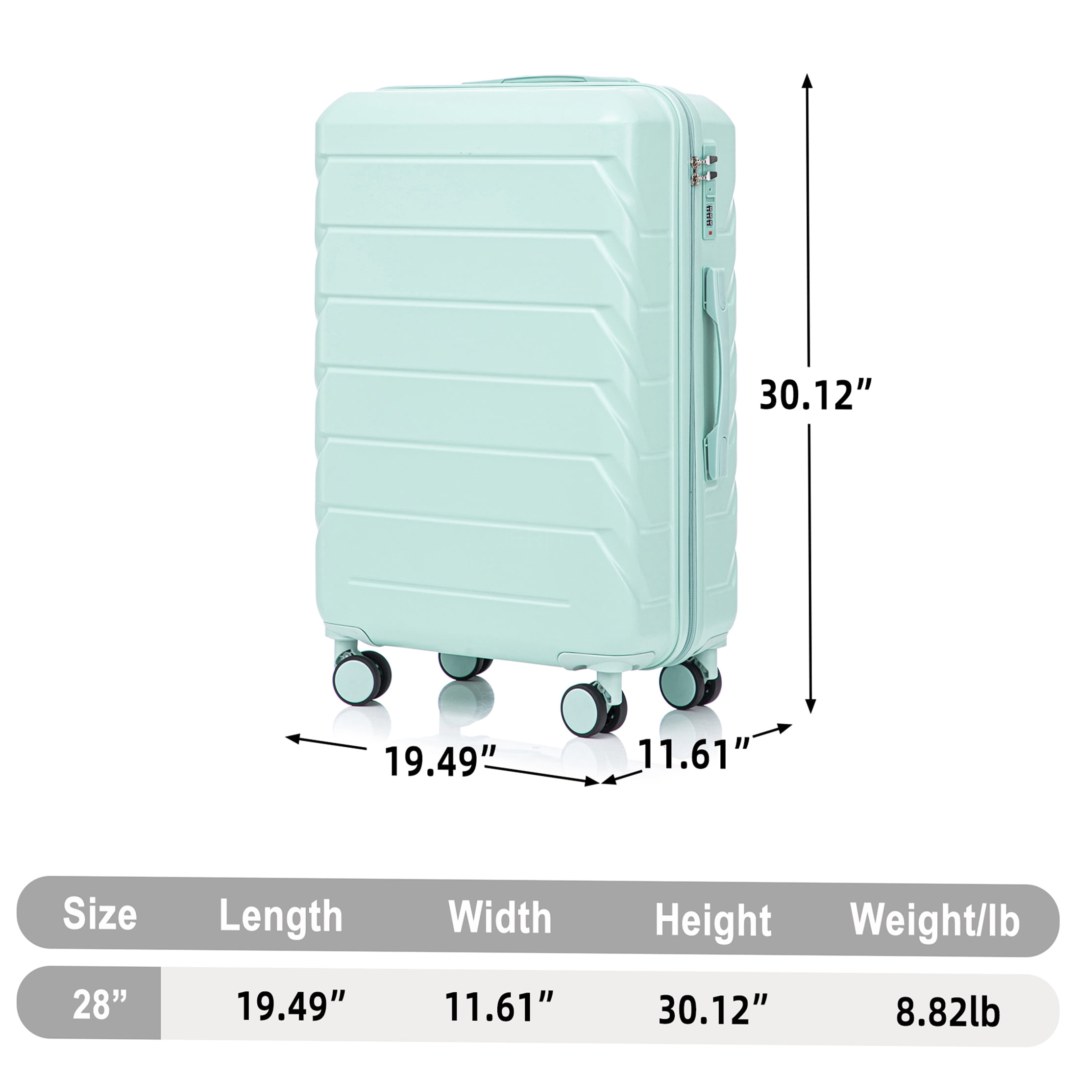 JERFIT Large Checked Luggage 28 Inch ABS Hardshell Suitcase with Spinner Wheels & TSA Lock, Mint Green