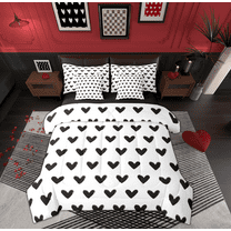 Manfei Girls White Black 7-Piece Twin Bedding Sets,Cartoon Loves Print Bedding Comforter Set,Romantic Theme Sheet Sets For Kids,Microfiber Bedroom Decor Reversible