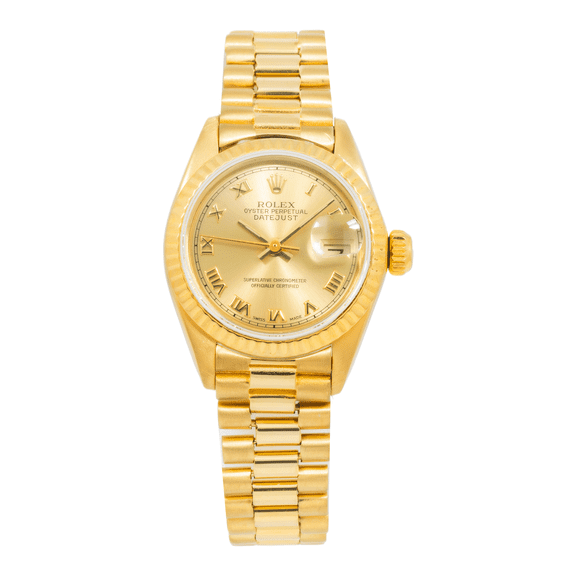 Pre-Owned Rolex Lady-Datejust 6917 â€“ Champagne Roman Dial â€“ 18k Yellow Gold President Bracelet â€“ 26mm