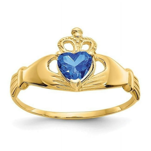 Primal Gold 10 Karat Yellow Gold Cubic Zirconia September Birthstone Claddagh Heart Ring