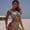 Blue, variant on Shimmering Metallic Bandeau Bikini Set, Women’s Ruched Two-Piece Swimwear with Tie-Side Bottoms