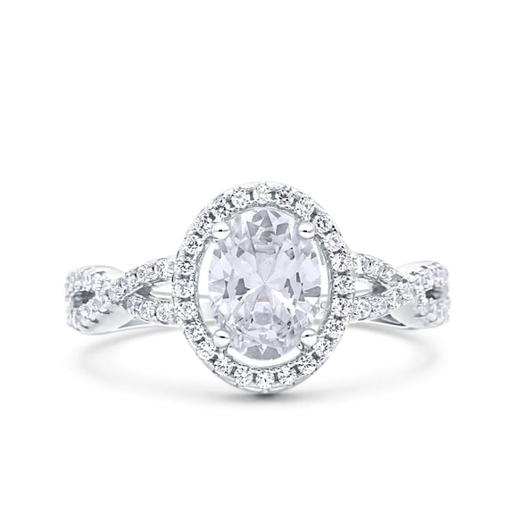 Halo Oval Infinity Shank Ring CZ 925 Sterling Silver Size 4
