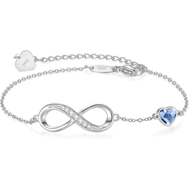 Pulsera Infinito y Corazón Mujer, Joyería Plata S925 Dama, Pulseras para Mujer Ajustable, Regalos para Mujer, Cumpleaños, San Valentín, Día de las Madres y Mamá, Caja de Embalaje y Tar