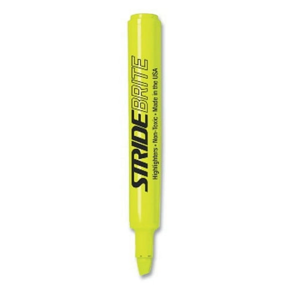 StrideBrite Tank Highlighter, Fluorescent Yellow Ink, Chisel Tip, Yellow Barrel, 12/Box, Each