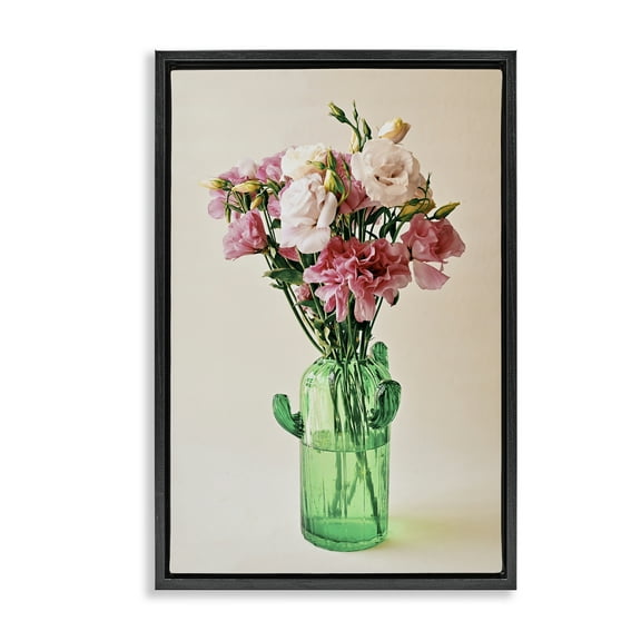 Stupell Industries Flowers in Cactus Vase Plants & Flowers Photography Black Floater Framed Canvas Art Print Wall Art, 17 x 25