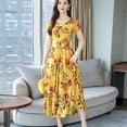 thumbnail image 3 of Hontri Robe Décontractée pour Femme Offres à Moins de 15 $, Mode Femme Été Grâce Mi-Mollet Manches Courtes Robe de Plage Imprimée Jaune G, 3 of 7
