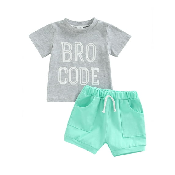 Toddler Baby Boy Letter Print Crew Neck Pullover T-Shirt Tops Pockets Short Pants Set 2Pcs Summer Clothes