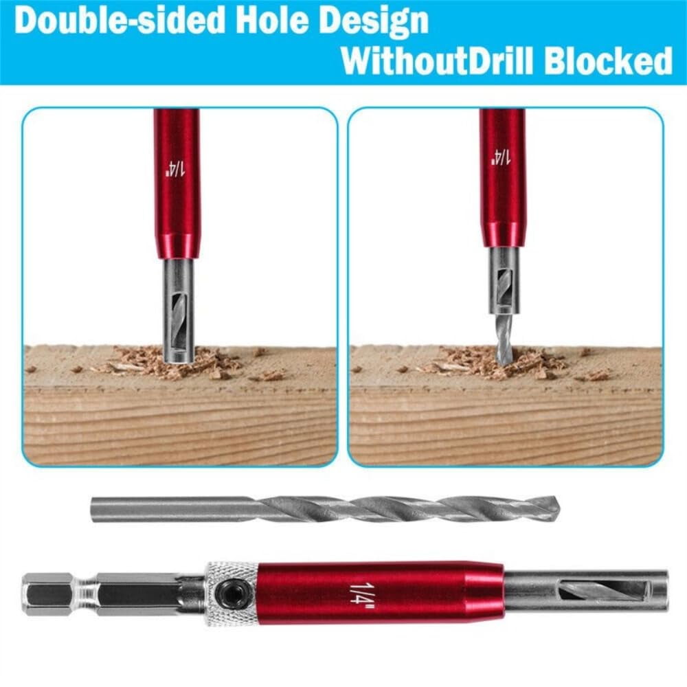 7Pcs Self Centering Drill Bit Set, Center Drill Bit Set With Hex Wrench, 2 Side Holes, Automatic Positioning Center Drill Sleeve, Woodworking Drill Bit Kit Set