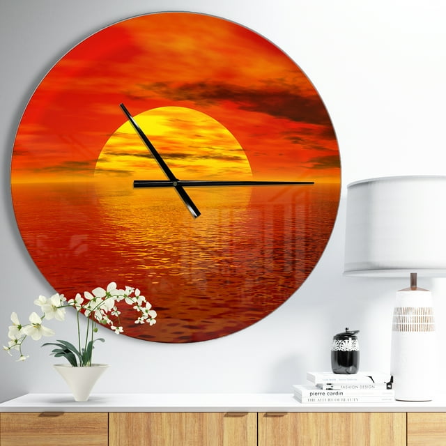 DesignArt Sun Falling to Yellow Ocean Large Wall Clock