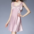 thumbnail image 4 of Homgro Women's Sleeveless Nightgown Sexy Satin Sleep Dress Built-in Bra V Neck Tank Lounge Dresses Mini Lace Nightdress Silk Silky A-line Light Pink Small, 4 of 5