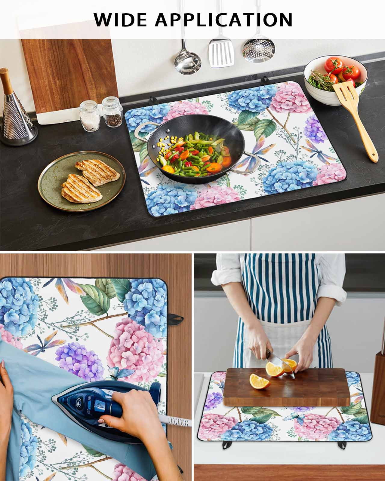 Large Induction Cooktop Protector Mat Botanical Flowers Stove Top Covers for Electric Stove, Spring Blue Pink Purple Floral Dragonfly Decorative Stove Burner Cover Mats, Glass Top Stove Cover