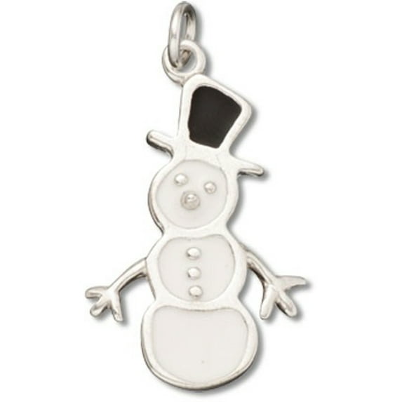 Sterling Silver 24" Unisex 1.5mm Box Chain White Enameled Snowman Black Enameled Top Hat Pendant Necklace