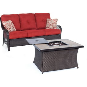 Hanover Metropolitan Woven Fire Pit Lounge Set With Glazed Faux