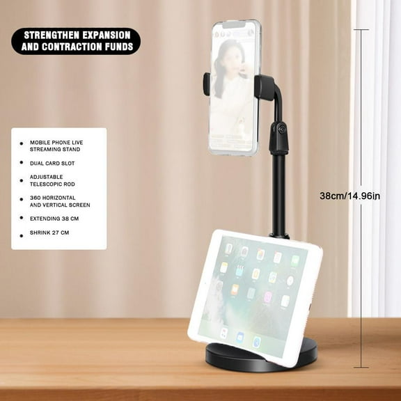 QHUDLV 360 Rotating Metal Desk Mobile Phone Holder,Stand for Cellphone Reader, Adjustable Viewing Angle