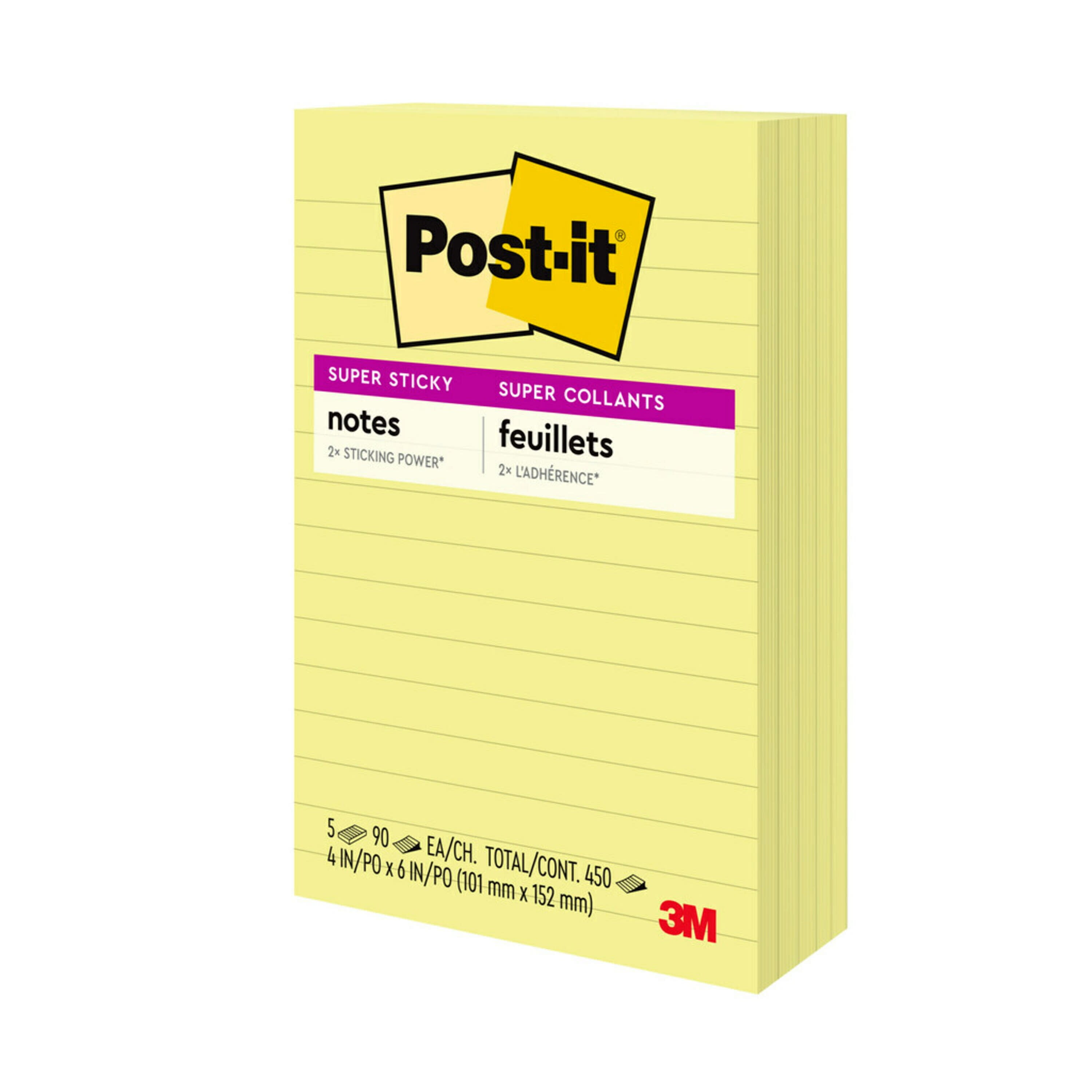Post-it Super Sticky Notes, 4x6 in, 5 Pads/Pack, 90 Sheets/Pad,  Exclusive Bright Color Collection, Aqua Splash, Acid Lime, Sunnyside, Guava