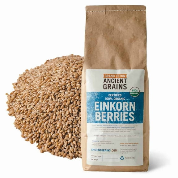 Grand Teton Ancient Grains - 100% Organic Einkorn Berries, Premium Food-Grade Farro Piccolo, For Milling into Flour, Baking, Pilafs, & Soups, 25 lbs