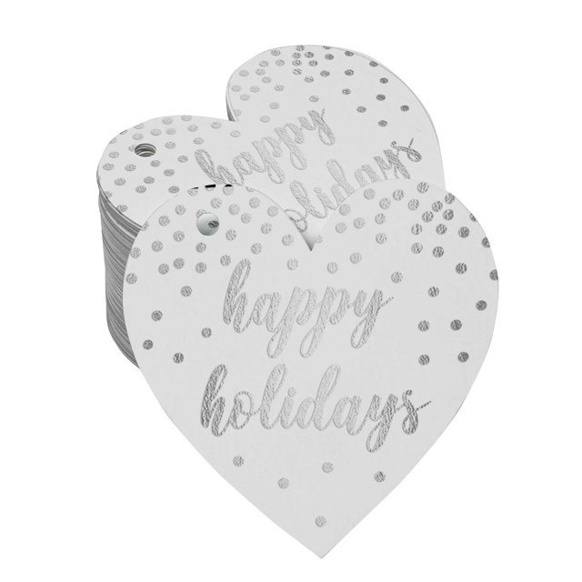 Inkdotpot Silver Foil Paper Hang Tags Happy Holiday Favor Tags 100 Pieces