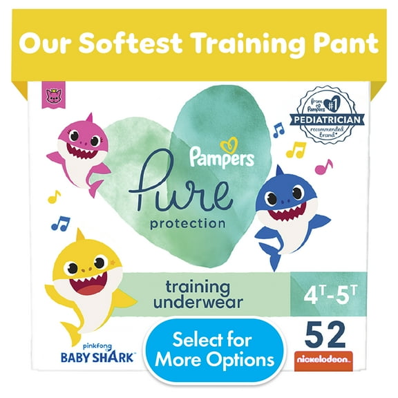 Pampers Pure Baby Shark Unisex Potty Training Pants 4T5T, 52 Count (Select for More Options)