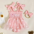 thumbnail image 2 of Baby Girls Bodysuits Onesies bow Suspenders Floral Headbands Clothes Summer One-Piece Overalls Outfits Pink 3-6M, 2 of 6