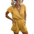 thumbnail image 1 of Women's Rompers-Summer Deep V Neck Wrap Floral Polka Dot Short Sleeve Beach Short Jumpsuit, 1 of 6