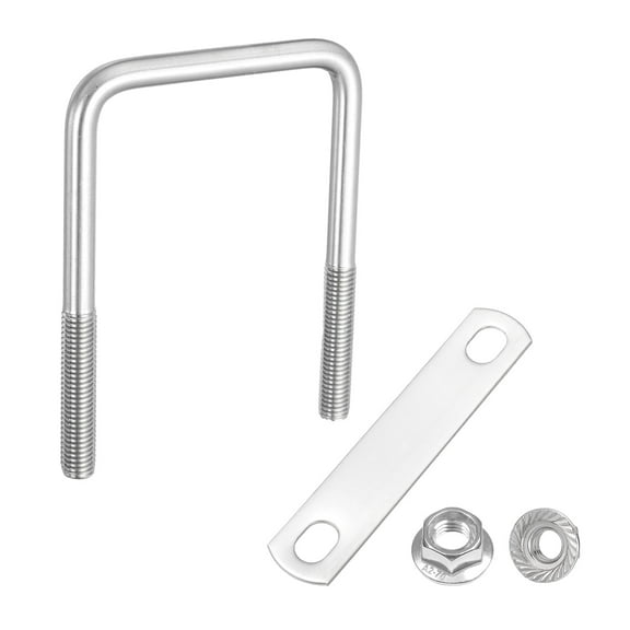 Uxcell M10 3 Inch Inner Wide Square U Bolts, 4-3/4 Inch Length 304 Stainless Steel U-Bolts with Flange Hexagon Nuts, Frame Plates for Trailer, Automotive, (75mm W x 120mm L)