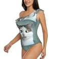 thumbnail image 2 of Easygdp Funny Cat Women's One Shoulder Ruffle Monokini Bathing Suits with Removable Chest Pad, Quick Drying - Medium, 2 of 8