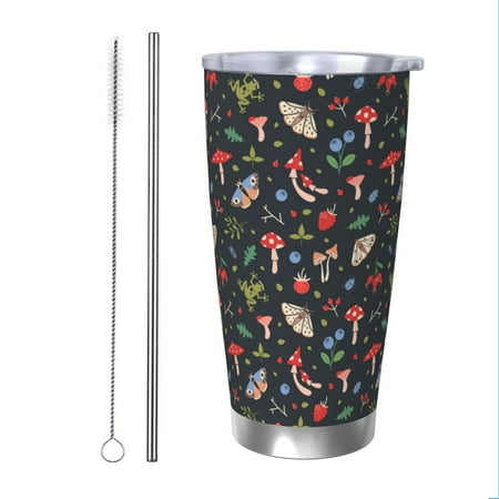 

Bingfone Forest Flora and Insects for 20 Oz Stainless Steel Travel Mug Double Wall Water Coffee Cup for Home Office Outdoor Works Great for Ice Drinks and Hot Beverage-Straw Two-piece Set