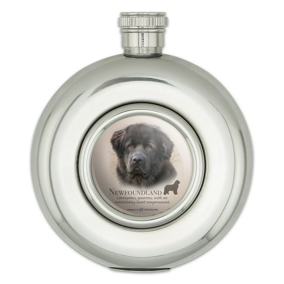 Newfoundland Dog Breed Round Stainless Steel 5oz Hip Drink Flask