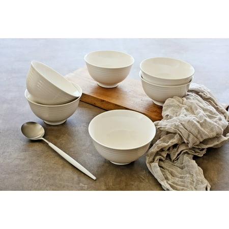 White Porcelain Bowl - overandback Porcelain Small Footed Noodle Bowl, set of 6, White